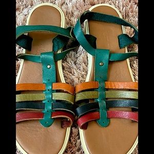 (3 for $19) Beautiful multicolored flat sandals. Size 7
